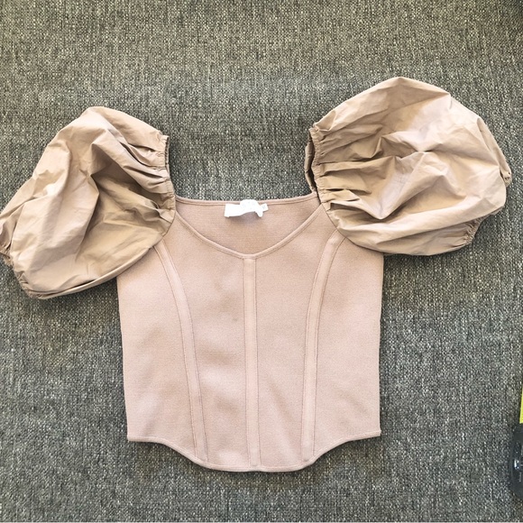PRINCESSCORE ASTR THE LABEL TAUPE PUFF SLEEVE CORSET COTTAGECORE ROYALCORE TOP - Picture 8 of 8